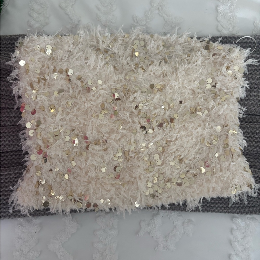 Elegant Cream Sequin Crop Top